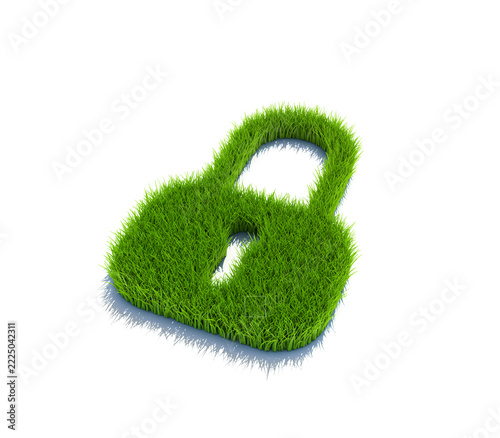 Grass Closed Padlock. 3D Rendering