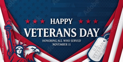 Happy Veterans Day Greeting Card with American Patriotic Symbols