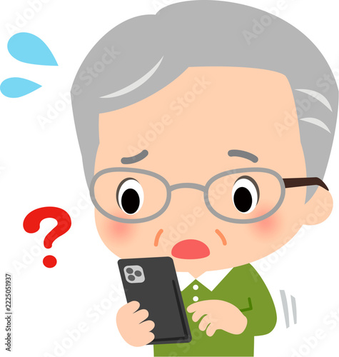 スマートフォンの操作に戸惑うシニア男性