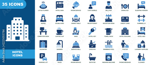 Hotel Hospitality Accommodation and Guest Service Icon Set