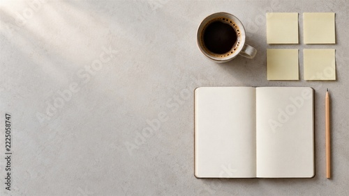 Business Planning Flat Lay with Blank Notebook and Copy Space