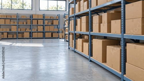 Organized Warehouse with Cardboard Boxes and Copy Space
