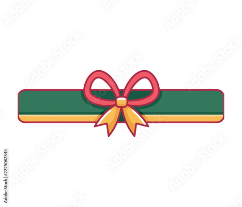 Green Christmas ribbon banner with red bow