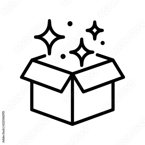 Open gift box with sparkles line art icon