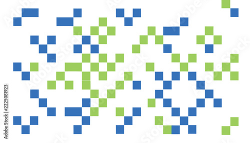 Abstract Pixel Mosaic Pattern Vector with Scattered Blue and Green Square Tiles