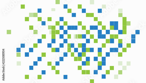 Abstract Pixel Mosaic Pattern Vector with Scattered Blue and Green Square Tiles