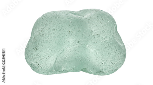 Irregular pale green glass lump with pitted surface on transparent background. Sea glass texture and material. Recycled glass, sustainability and craft concept. Isolated object for design