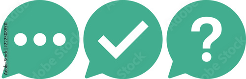 Green Speech Bubble Icons with Ellipsis Checkmark and Question Mark