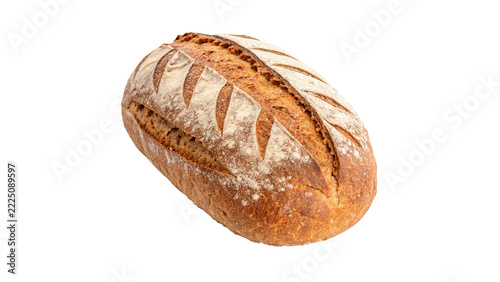 Fotografie Freshly baked crusty whole grain round bread loaf bakery food, isolated on transparent background