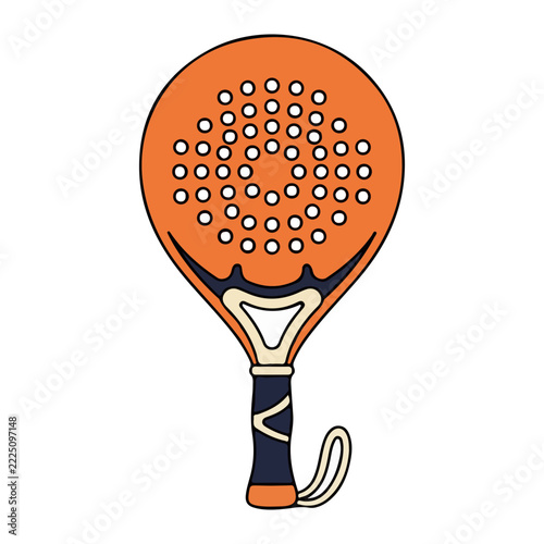 Bright orange padel racket sports equipment vector graphic with wrist cord in cartoon style