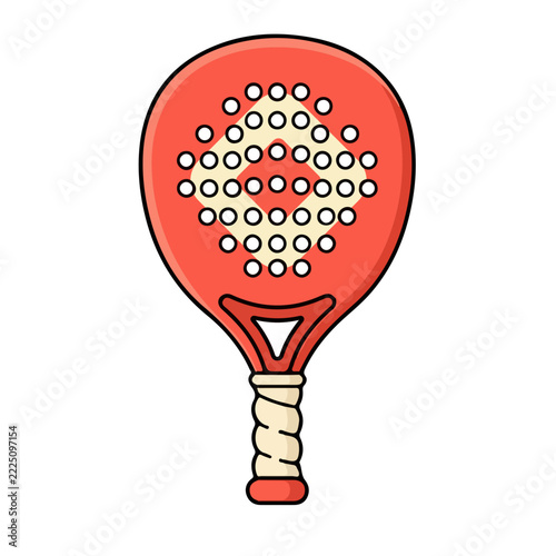 Coral red padel racket sports equipment vector graphic in flat cartoon style
