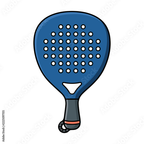 Blue padel tennis racket cartoon vector illustration with wrist strap isolated on white background