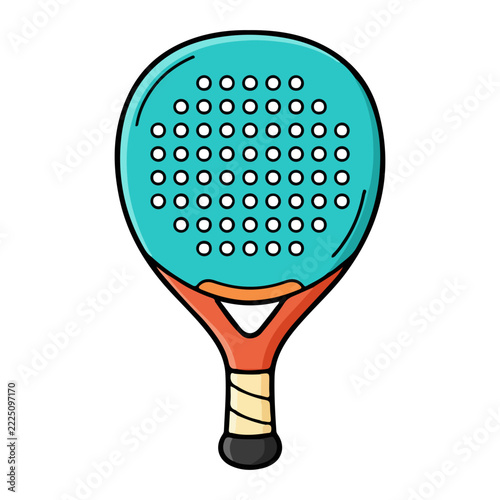 Turquoise and orange padel tennis racket cartoon vector illustration isolated on white background