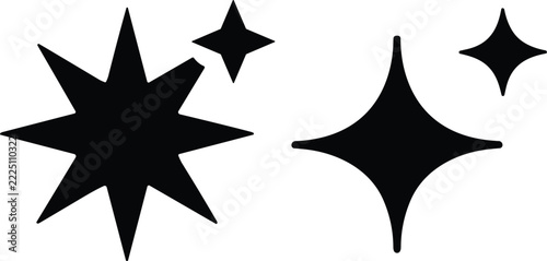 Black Starburst and Sparkle Icons in Minimalist Geometric Style