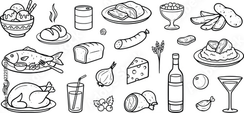Food and Drink Doodle Icons Collection for Restaurant Menus and Culinary Design