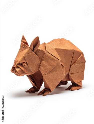 Copper Textured Origami Wombat Figure Isolated On White Background With Clean Geometric Paper Folds