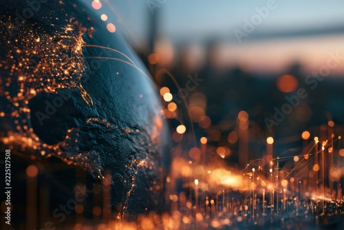 Interactive globe with glowing investment growth lines at twilight