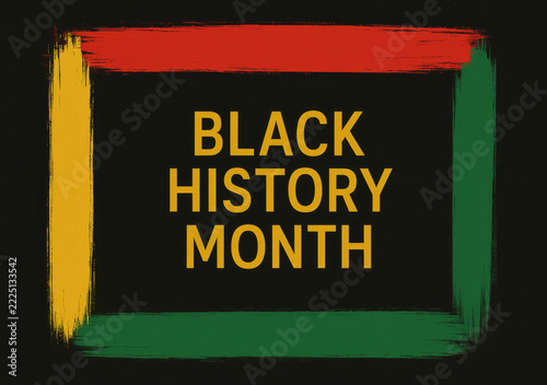 Black history month text with colorful painted border, background