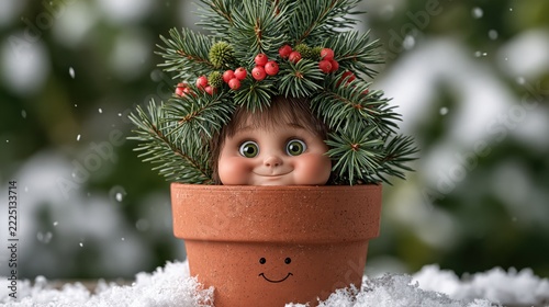Proud potted spruce seedling in gentle side light