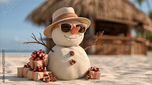 Sand snowman in soft morning light