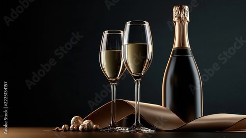 Sparkling wine bottle in soft morning light