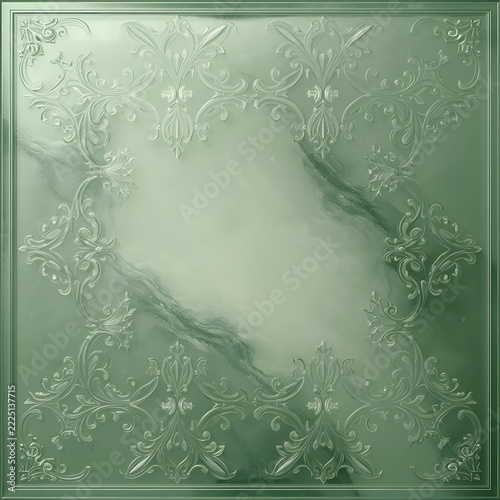 Sage Green Marble Classical Ornate Baroque Ceiling Frame with Vintage Molding Relief