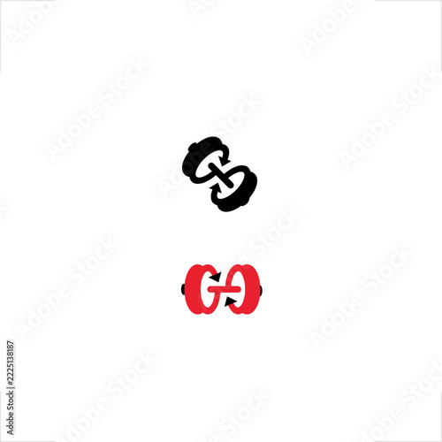 Dynamic fitness workout and sports gym letter S G dumbbell arrow line icon, crafted for bodybuilder training centers, personal coach branding, athletic wear, and power progress app identity