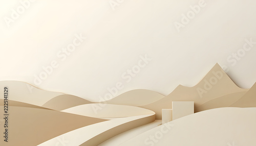 Warm Beige Minimalist Podium Scene with Abstract Sand Dunes and Geometric Pedestals