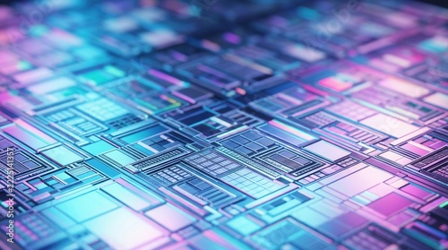 High-tech silicon wafer featuring intricate microchip patterns for artificial intelligence hardware.