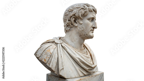 Photography Classic historical ancient white marble bust statue sculpture artwork museum artifact, isolated on transparent background