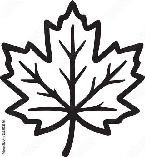 Single maple leaf outline graphic element isolated on gray checkered background for autumn seasonal art and design projects.