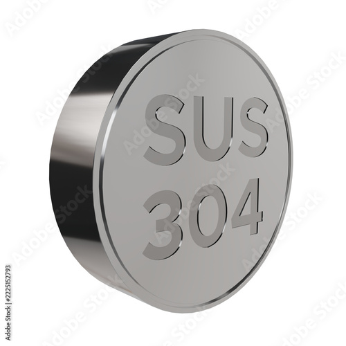 SUS 304 Stainless Steel Grade Round Badge Emblem 3D Render Metallic Round Icon for Material Specification Concept