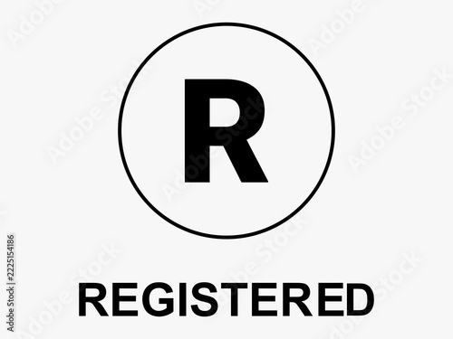Black registered trademark symbol in circle with registered text,