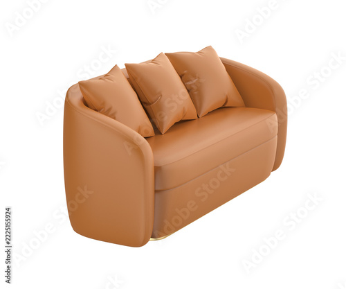 Brown leather sofa on transparent background