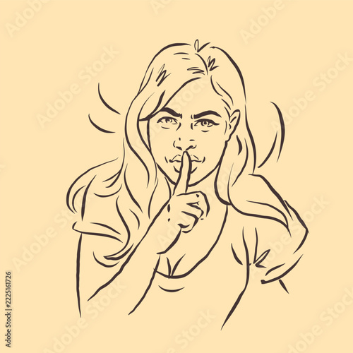 a girl is posing with a gesture for silence vector for card decoration illustration