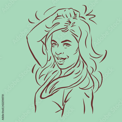 girl with long hair is posing vector for illustration card decoration