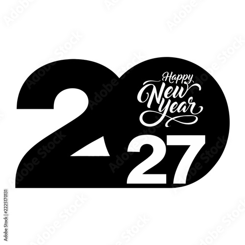 Happy New Year 2027 Elegant Typography Design with Stylish Script Lettering and Bold Numbers for New Year Celebration Greeting Card and Festive Holiday Poster
