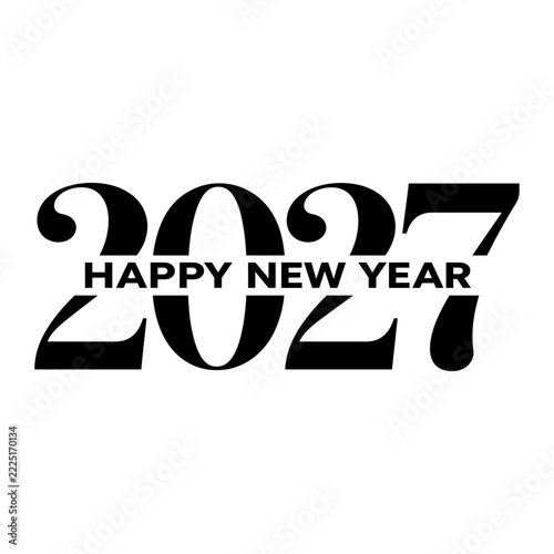 Happy New Year 2027 Elegant Black Typography With Decorative Art Deco Numerals Isolated on Transparent Background