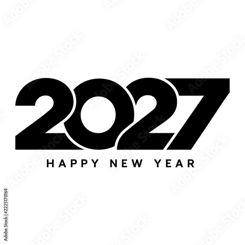Happy New Year 2027 Bold Black Typography Vector Design with Modern Overlapping Numerals and Minimalist Holiday Greeting