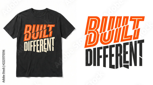 Built Different Bold Typography T-Shirt Design in Orange and Ivory Vintage Athletic Streetwear Style