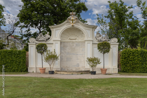 Fountain in shape of conch in Belvedere Gardens next to Upper Belvedere, Vienna, Austria