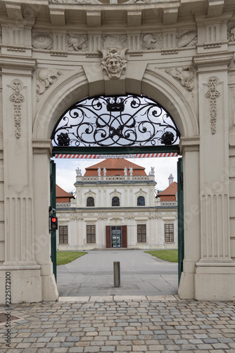View of entrance gate and 18th century baroque Lower Belvedere palace, Vienna, Austria