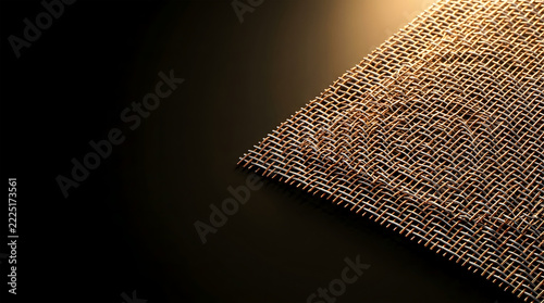 Woven metallic wire mesh texture on dark black background