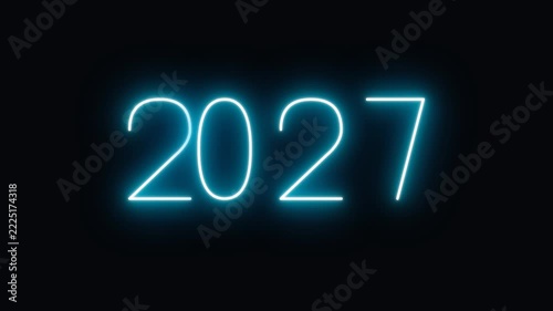2027 Neon Glow Line Draw New Year Celebration Background