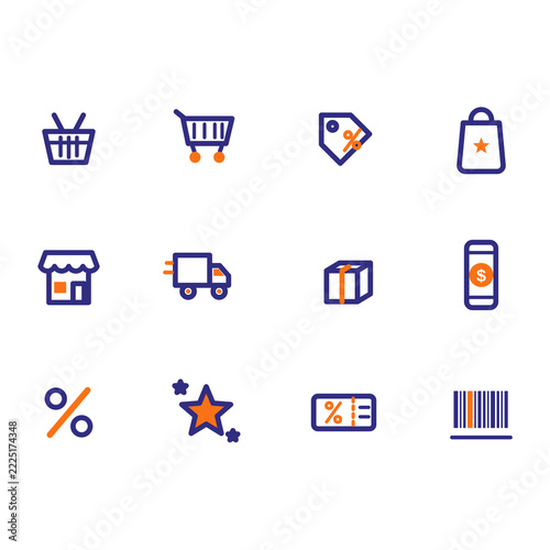 Ecommerce and Online Shopping Icon Set - Cart, Delivery, Sale and Store Icons on Transparent Background