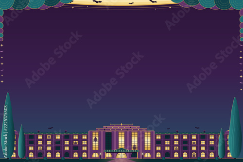 Halloween Haunted Hotel Art Deco Travel Poster Background