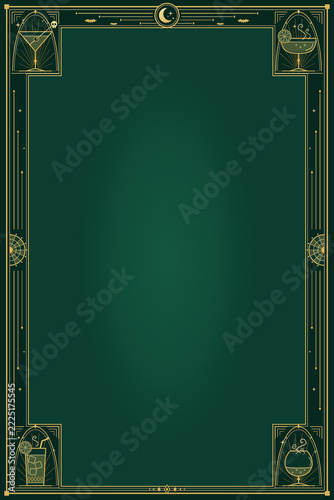 Halloween Cocktail Night Art Deco Gold Frame on Emerald Portrait