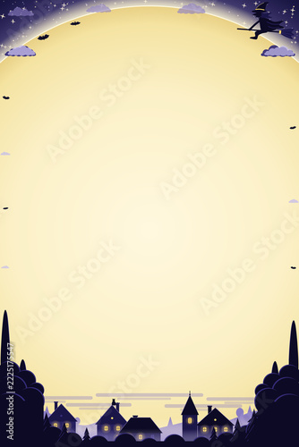 Halloween Giant Full Moon with Witch and Village Silhouette Portrait