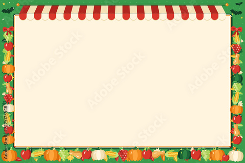 Halloween Autumn Market Blank Price Board with Awning and Produce