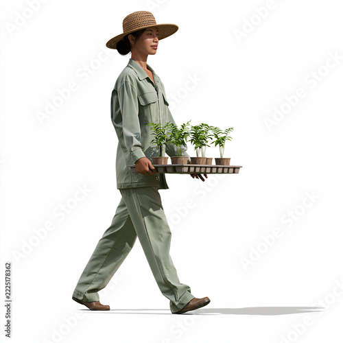 Realistic Southeast Asian Female Worker in Resort Horticulture Field